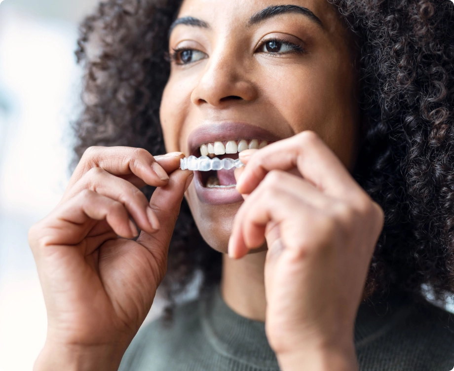 Woman wearing dental mouthguard